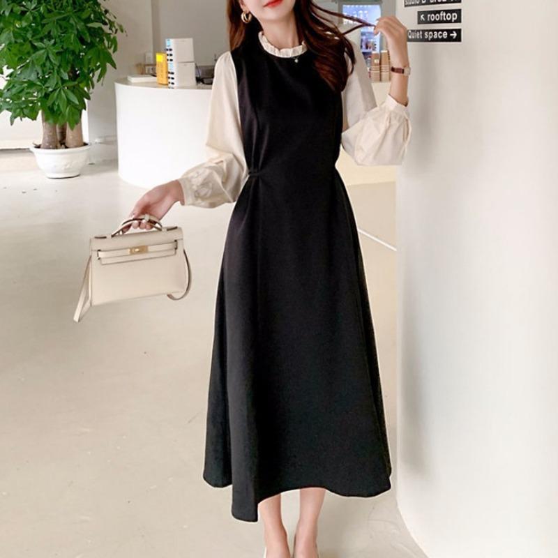Autumn and Winter French Style Long-sleeved Small Dress Children Dress Waist Slimming A-line Long Dress