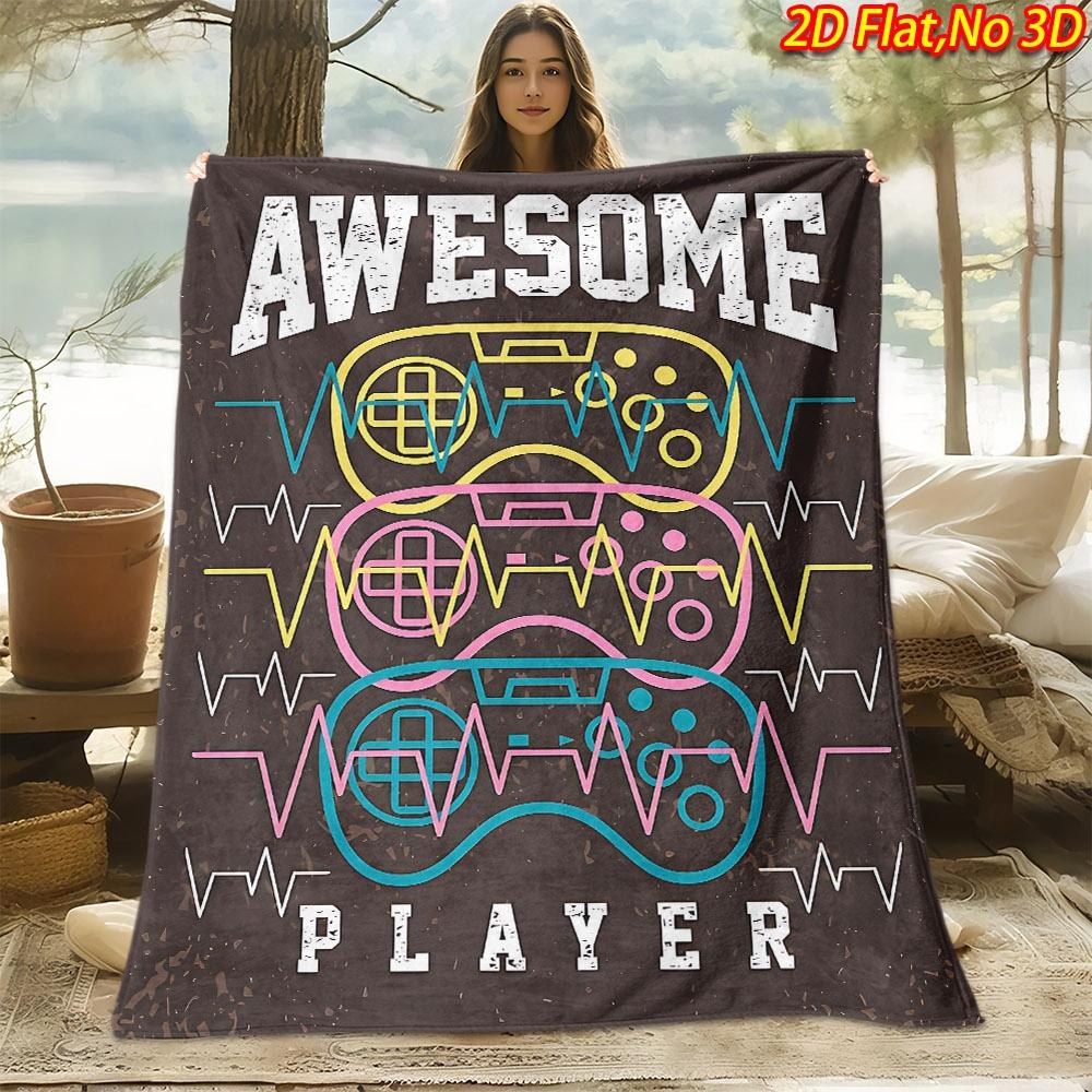 1pc Video Game Controller Blanket - Suitable for All Seasons Soft Flannel Throw Bedspread with Game-Themed Print, Machine Washable Polyester Bedspread
