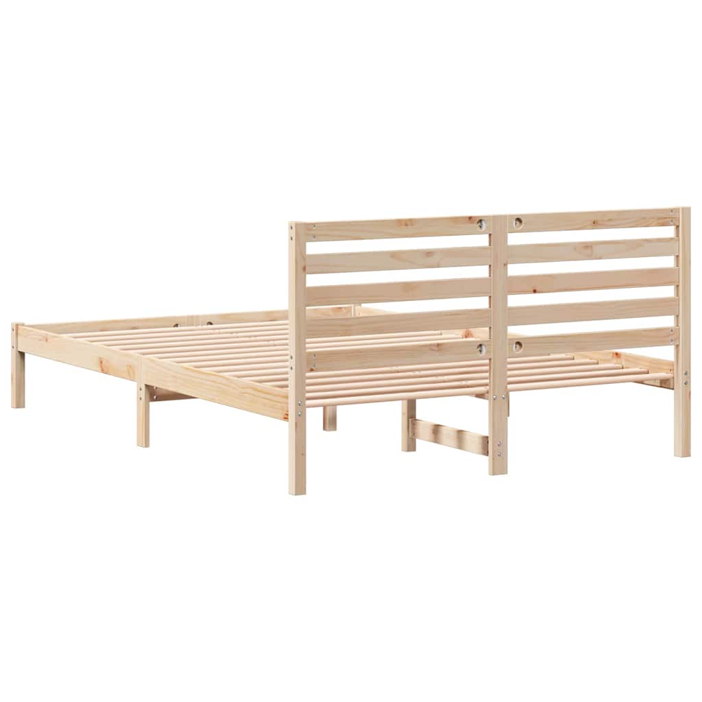 Bed Frame with Headboard Brown 140 X 220 Cm Solid Pine Wood