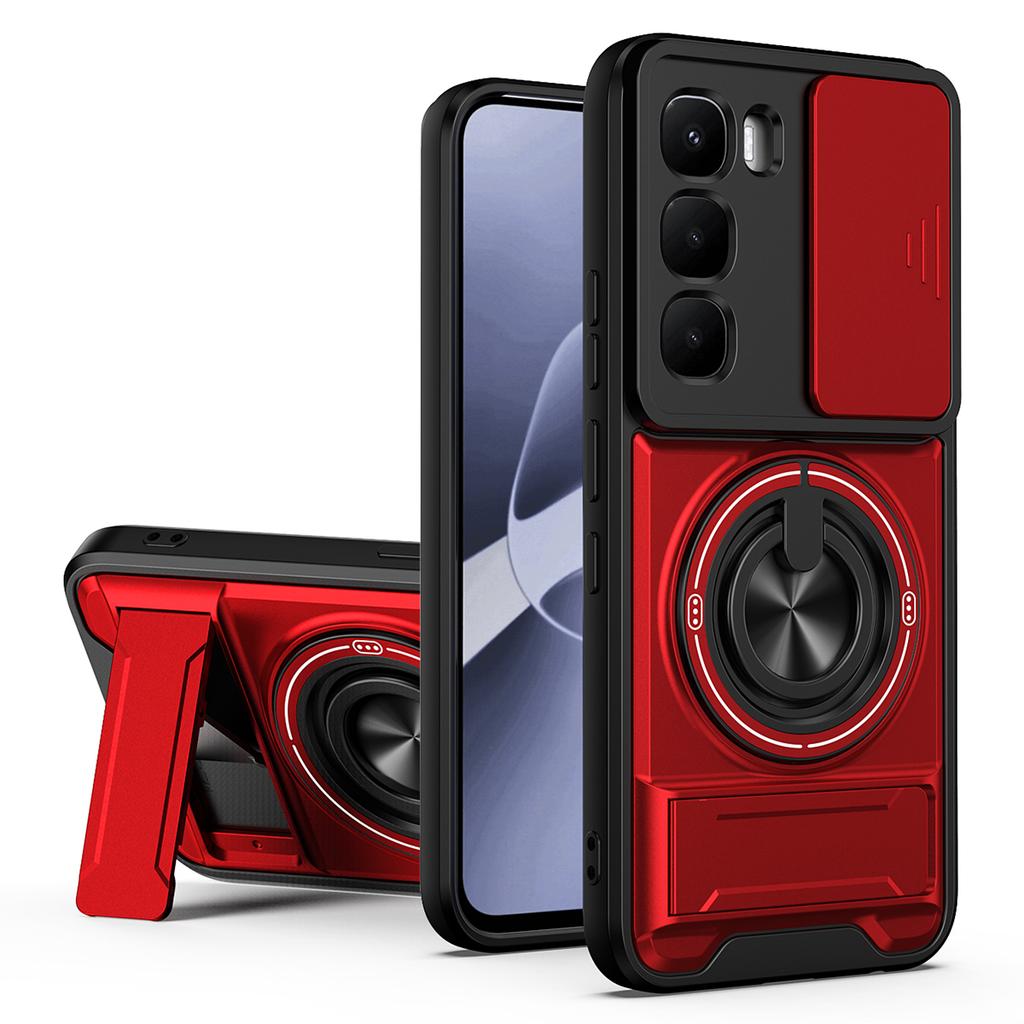 For Infinix Hot 60 Pro 4G Magnetic Case Ring Holder Foldable Kickstand TPU PC Phone Cover with Camera Lens Slider