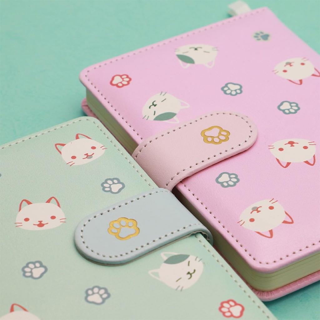 Cute Cat Design Notebook Cute Cat PU Leather Magnet Buckle Notebook Student Diary Notebook 64K Cat Cover Writing Utensils Pencil Stationery Girls New