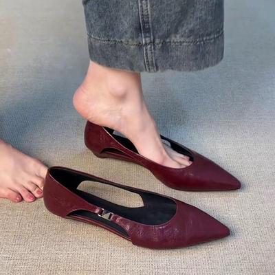 New Hollowed-out Flat Pointed-toe Single Shoes for Women with A Shallow Opening
