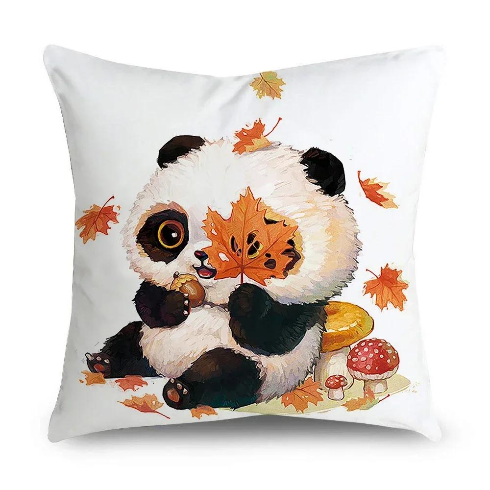 

Pillowcase Office Decor Cushion Cover Cute Panda Pattern Home Square 30x30cm бордовий
