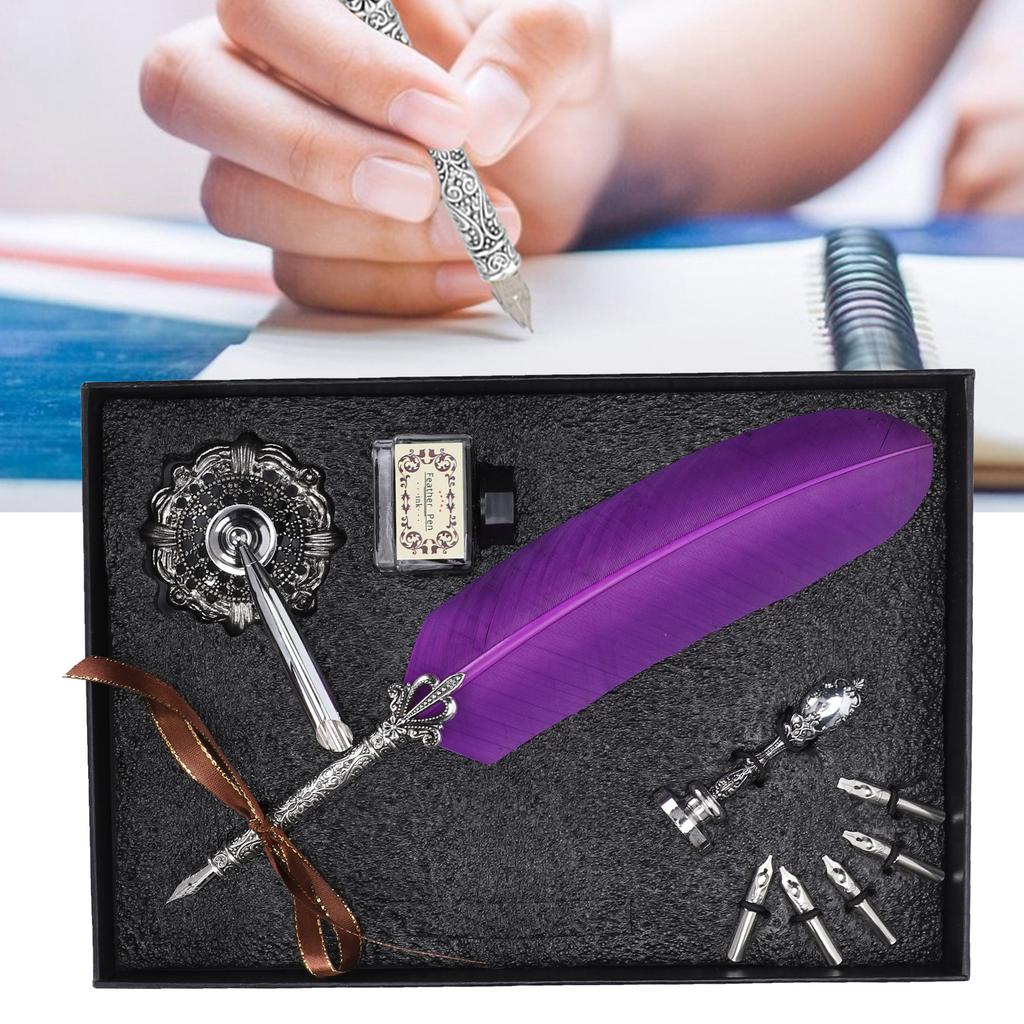 Set di penne d'oca, penna a immersione, timbro, studenti, insegnanti, calligrafia antica, regalo vintage