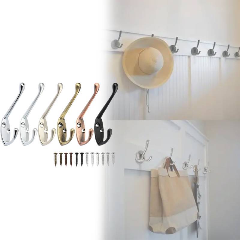 Modern Zinc Alloy Double Coat Hook For Bathroom And Closet Storage