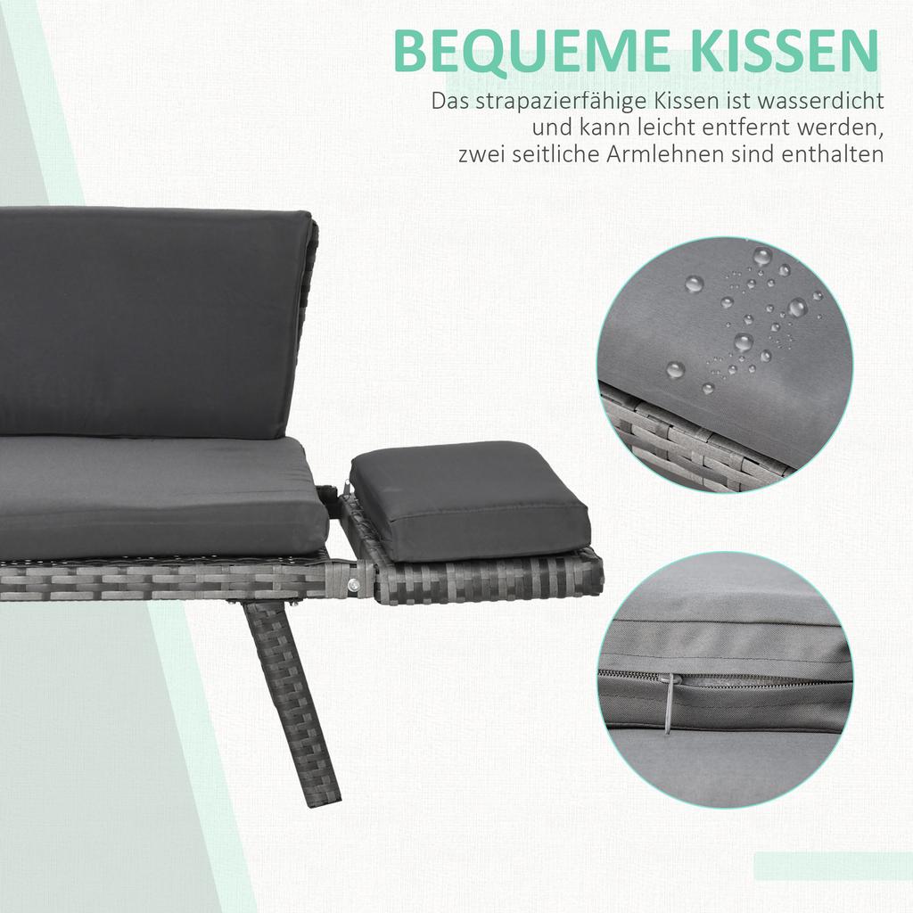Poly Rattan Garden Sofa 2-Seater Garden Furniture Lounge Sofa Garden Bench Garden Lounger Foldable Armrests Steel Grey 129 x 63 x 67 cm