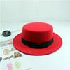 British retro flat top top hat woolen bow flat top jazz hat European and American autumn and winter top hat trendy women's hat