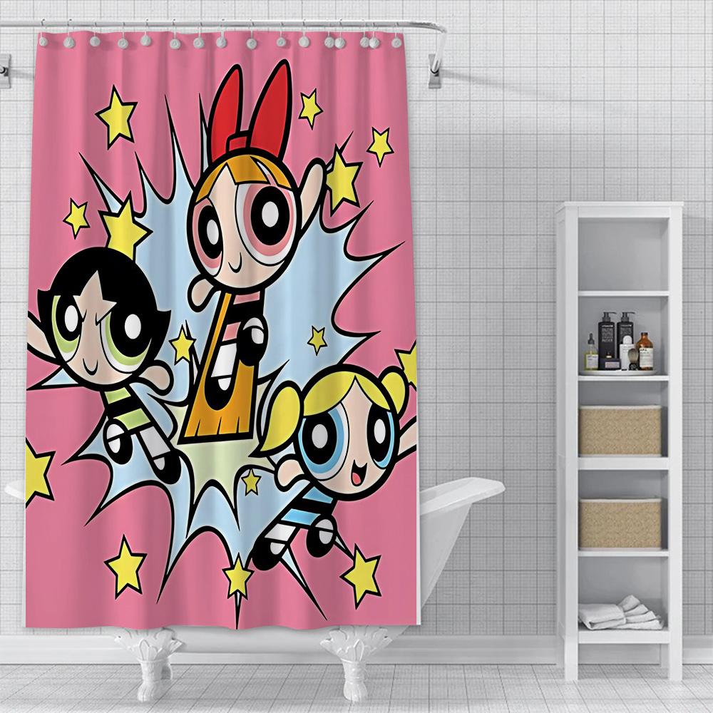 Shower Powerpuffs Girlss Curtain Waterproof Polyester Fabric Paint Colorful Bath Curtains Home Bathroom Decor Curtain With Hook