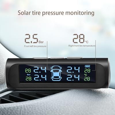 Sistema de monitoreo de presión de neumáticos solar con advertencia de temperatura y 4 sensores externos Medidor de presión de aire para neumáticos de automóvil TPMS inteligente