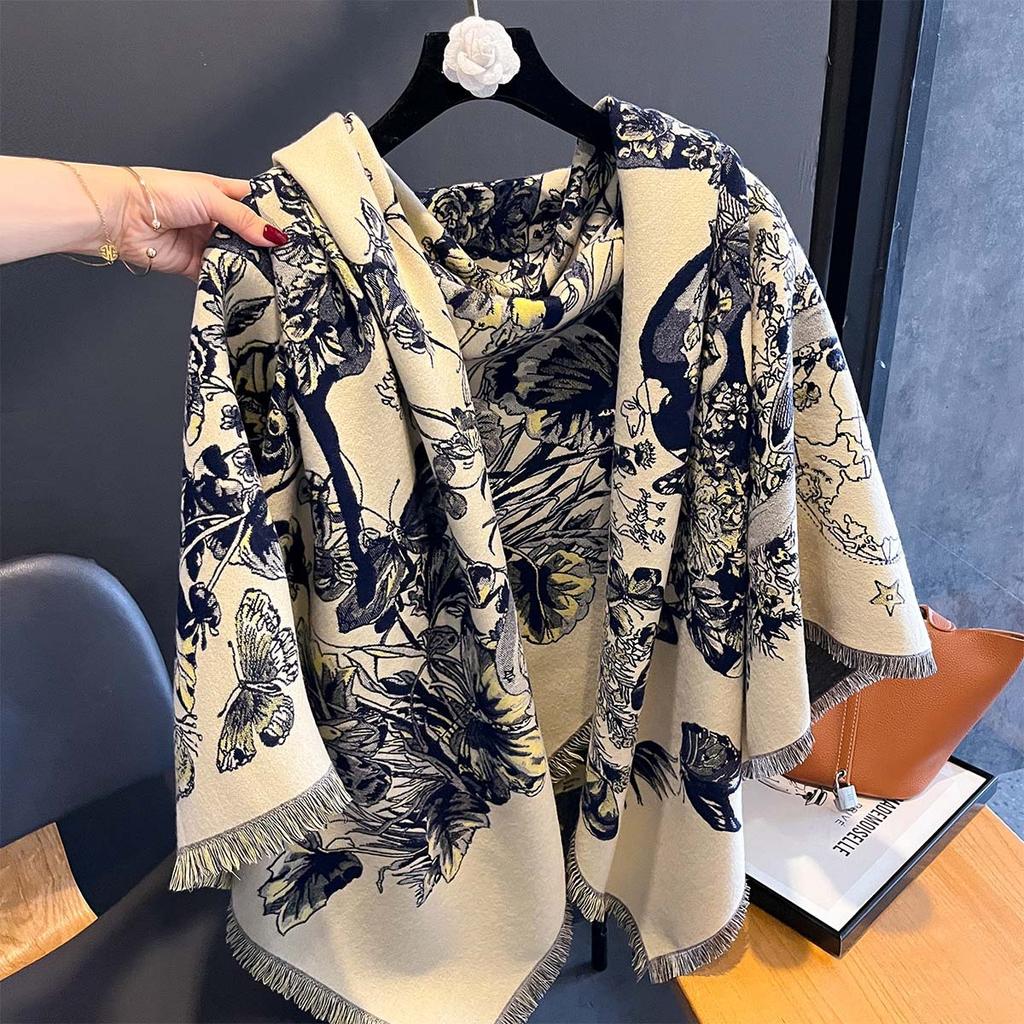 2024 Cashmere Winter Scarf Women Warm Thick Pashmina Designer Print Horse Shawls Wraps Lady Soft Blanked Scarfs Bandana