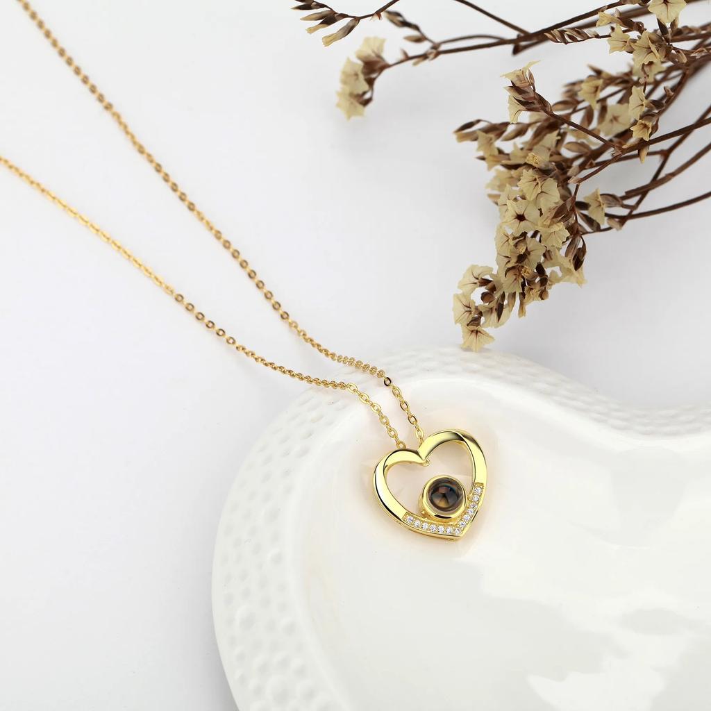 Collana Proiezione Foto Personalizzata Amore con Foto all'Interno Ciondolo Cuore di Cristallo Choker con Foto