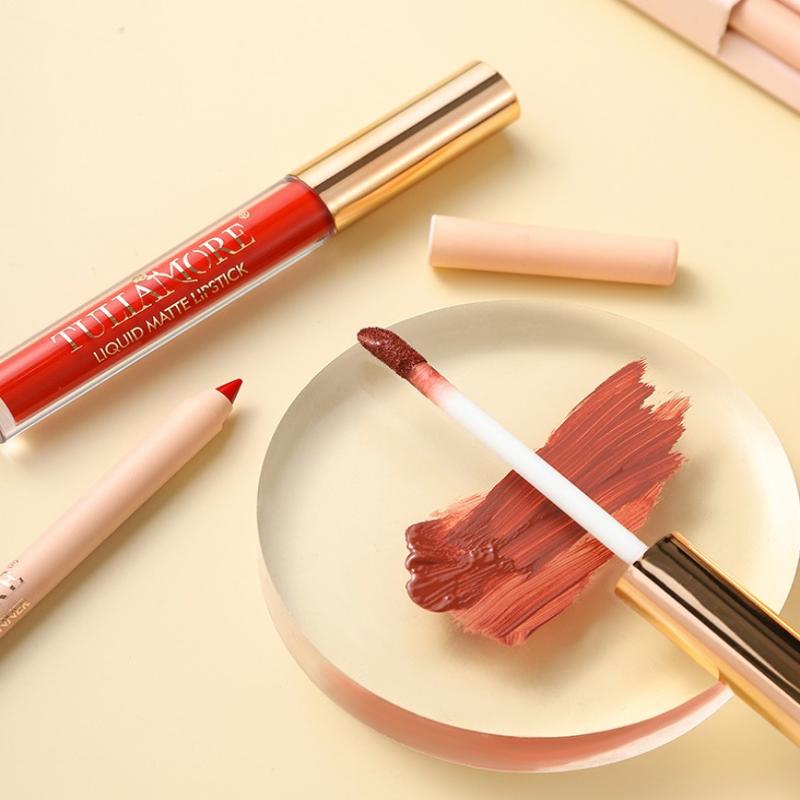 Dimshow Liquid Lip Gloss Lipliner Pencil Combination Durable Easy Makeup Matte Lipstick Velvet Lipliner Don'T Take Off Makeup