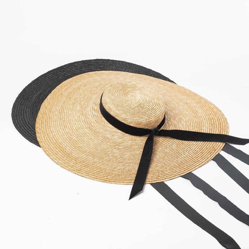 202508-shi inc chic summer model show handmade straw Velvet webbing lady sun cap  women leisure leisure hat
