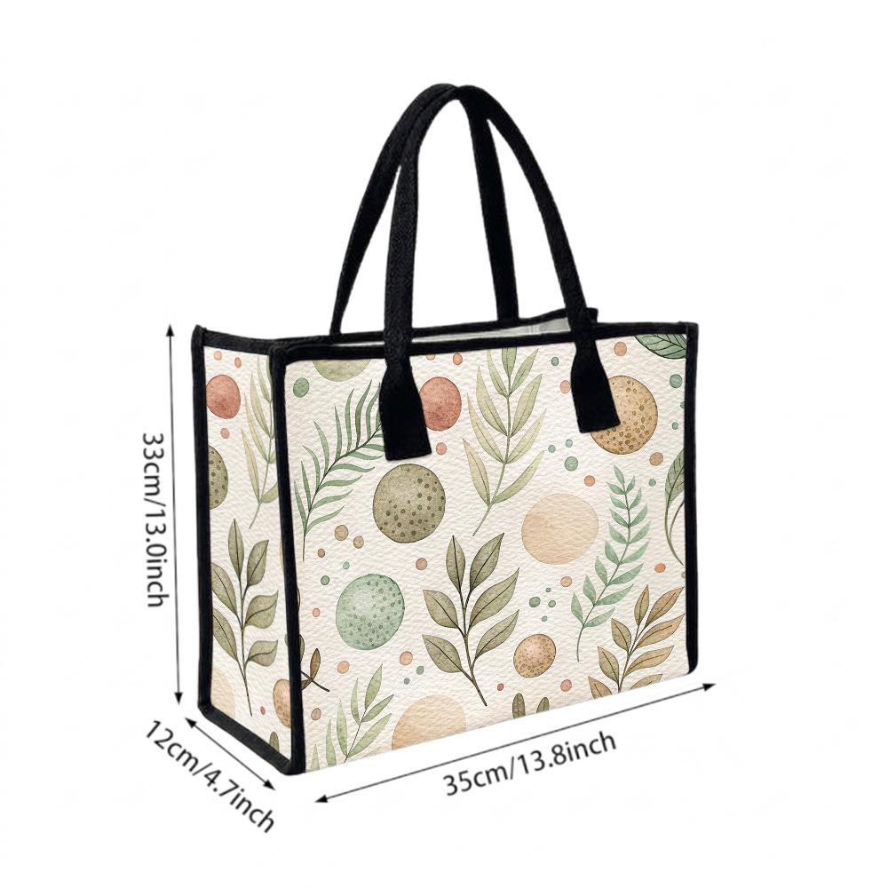 Aesthetic Leaf Print Casual Tote Bag Large Capacity Daily Commute Shoulder Bag for Ladies Shopping