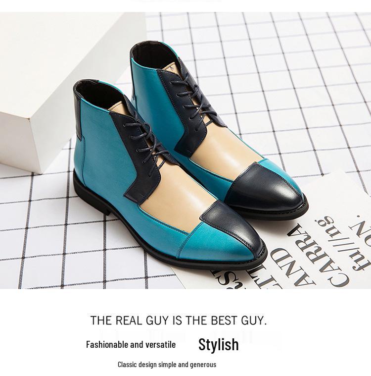 Men's Plus Size Retro High-Top Color Block Leather Shoes - Formal and Casual Trendy Footwear.