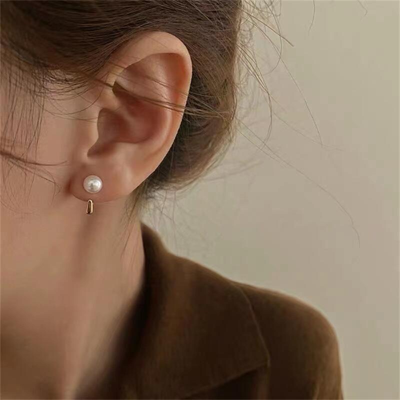 Koreanische Metall-Herz-Ohrstecker Fischschwanz-Perlen-Hängeohrringe für Damen Mädchen Kristall Eleganter Schmuck Geschenk