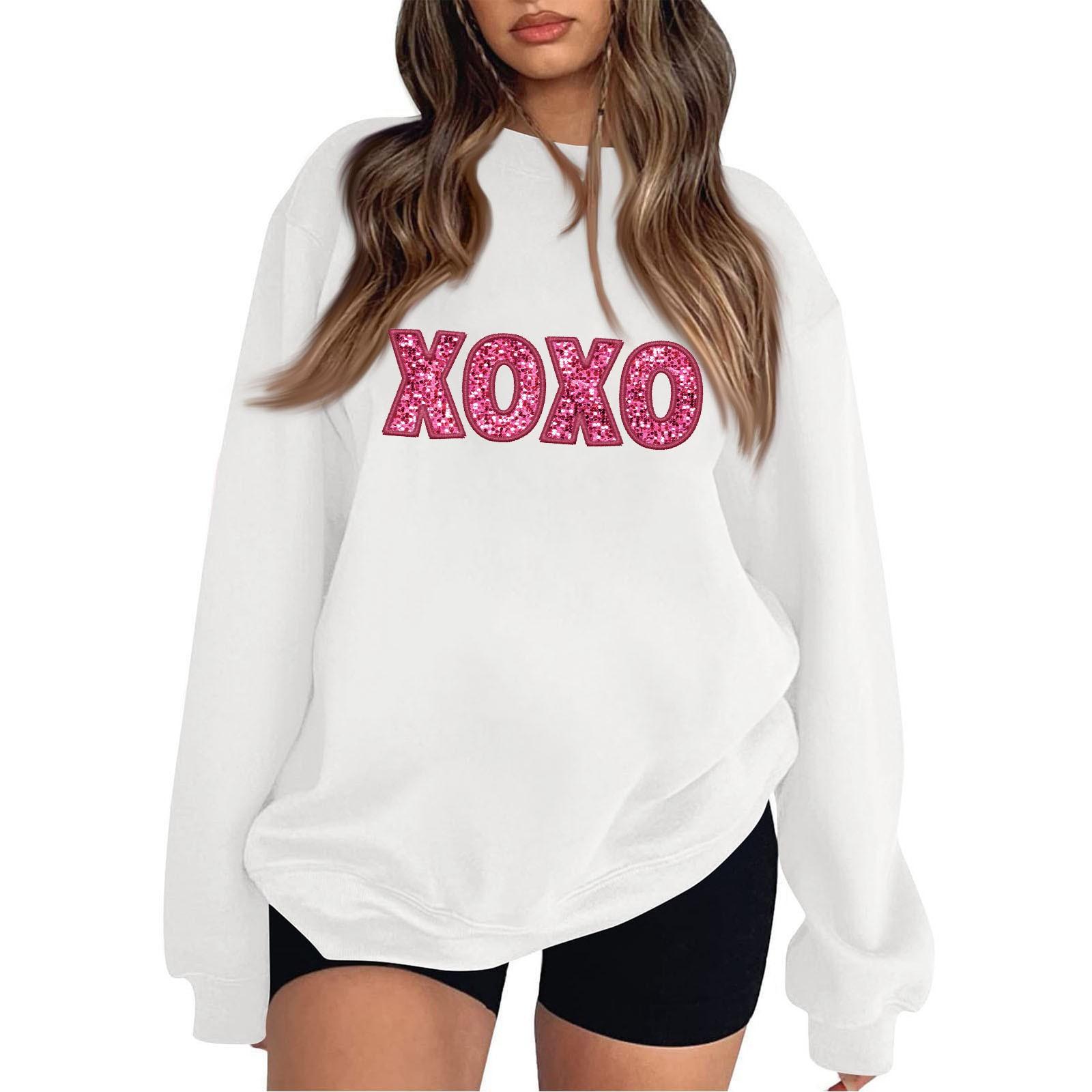 

Женская модная свободная толстовка с длинным рукавом и круглым вырезом с принтом ко Дню святого Валентина XL белый