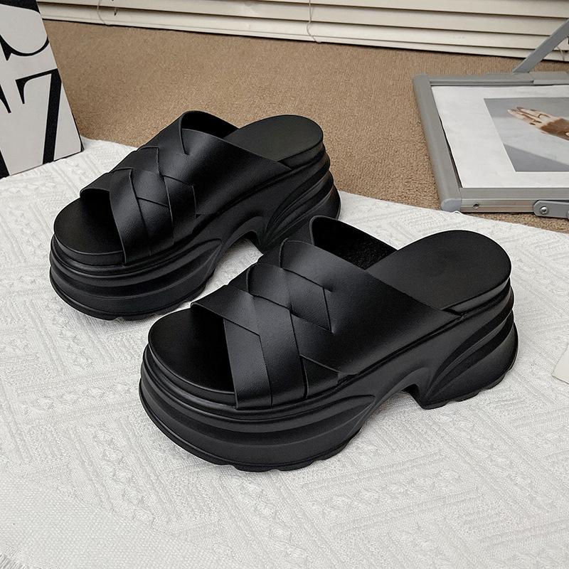 New Thick Heel Cool Slippers Women's Summer 2025 New Muffin Thick Bottom Hollowed Fish Mouth Slippers Fashion Flip