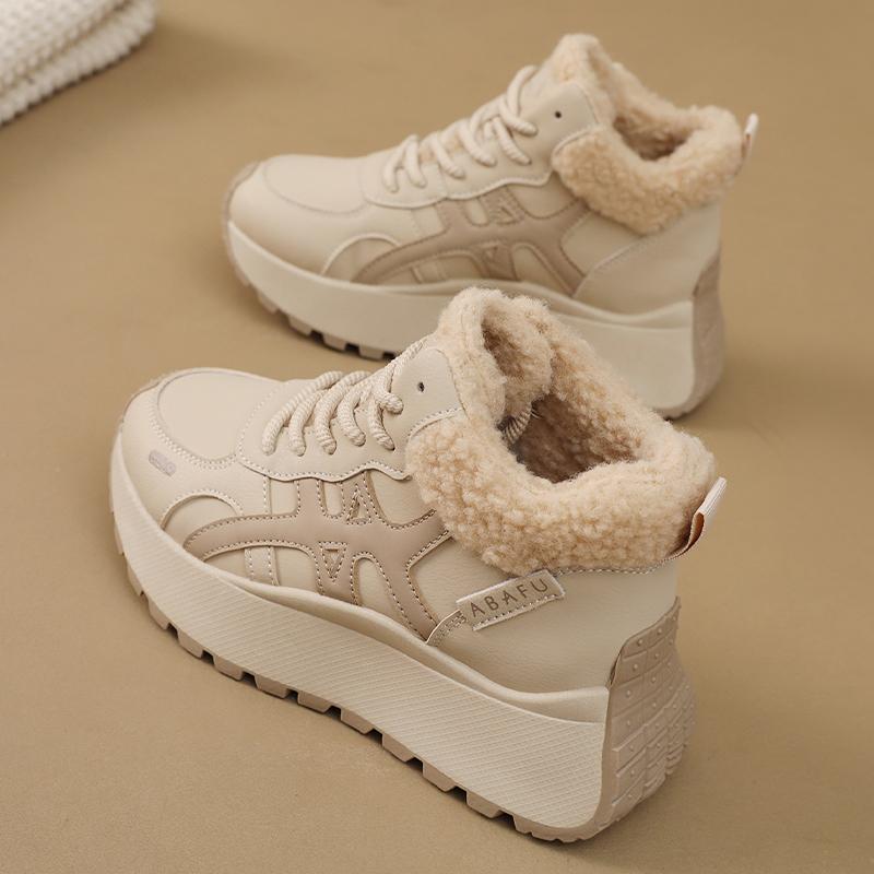 TUINANLE Women Winter Warm Platform Snow Trainers Cotton Plush Sneakers High Top Ladies Shoes