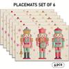 Set of 4 Christmas Nutcracker Placemats, Featuring Pink And Golden Snowflake Linen Table Mats, Suitable for Holiday Kitchen Table Decor, Everyday Use,