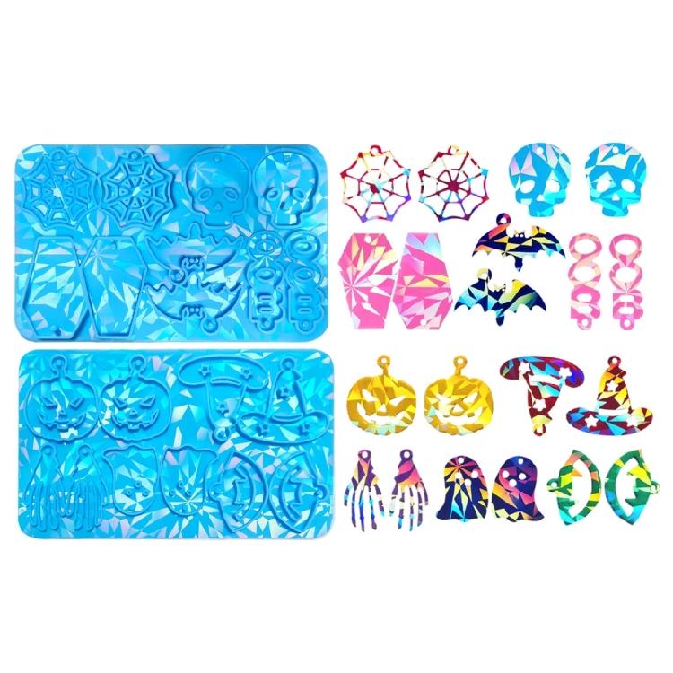 Halloween Skull Resin Molds Handmade Holographic Decorations for Earrings Keychain Hanging Pendant Jewelry Making Tools