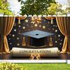 Golden Graduation Cap&Diploma Design Party Banner,for Celebrations,Home&Garden Events,Photo Studio Backdrop,Festivities,Graduation Party Decor