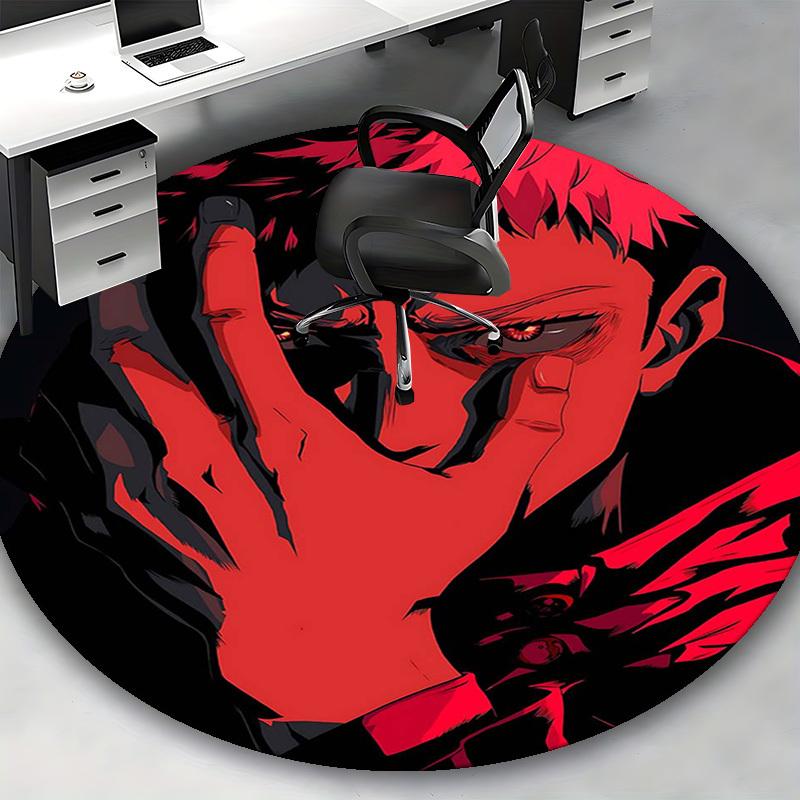 1pc Jujutsu Kaisen Satoru Gojo Round Carpet - Anime Cartoon Design Chair Mat, Non-Slip Rug for Office, Home Decor, Living Room