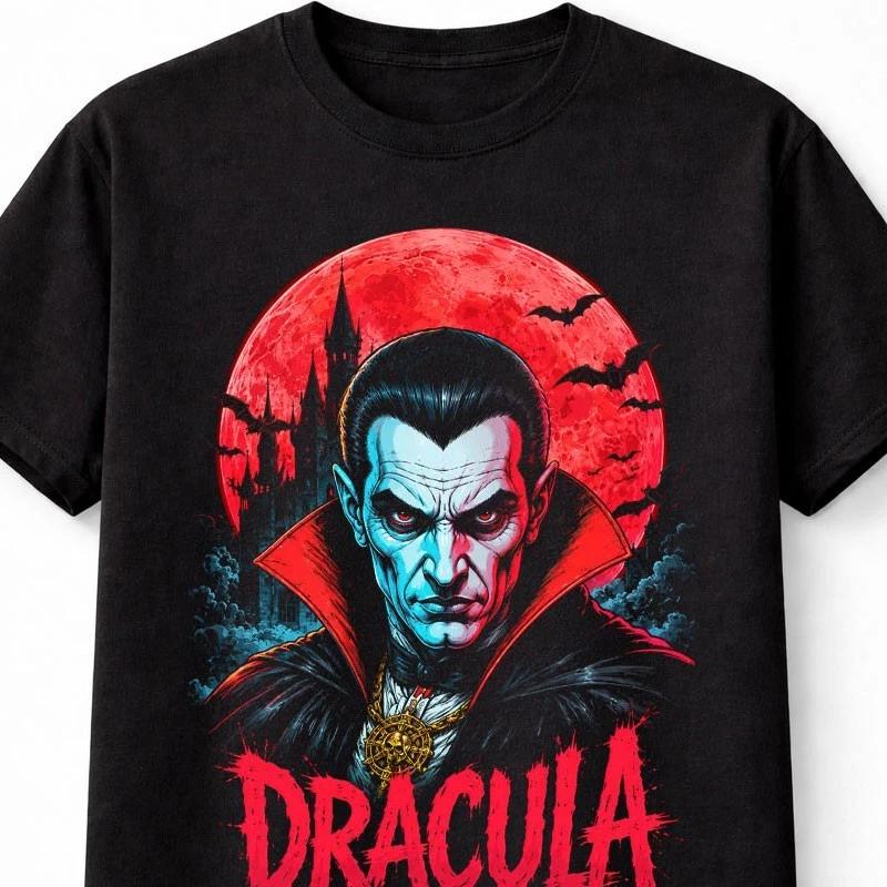 Dracula Vampire Horror Gothic Castle Blood Moon Unisex TShirt S