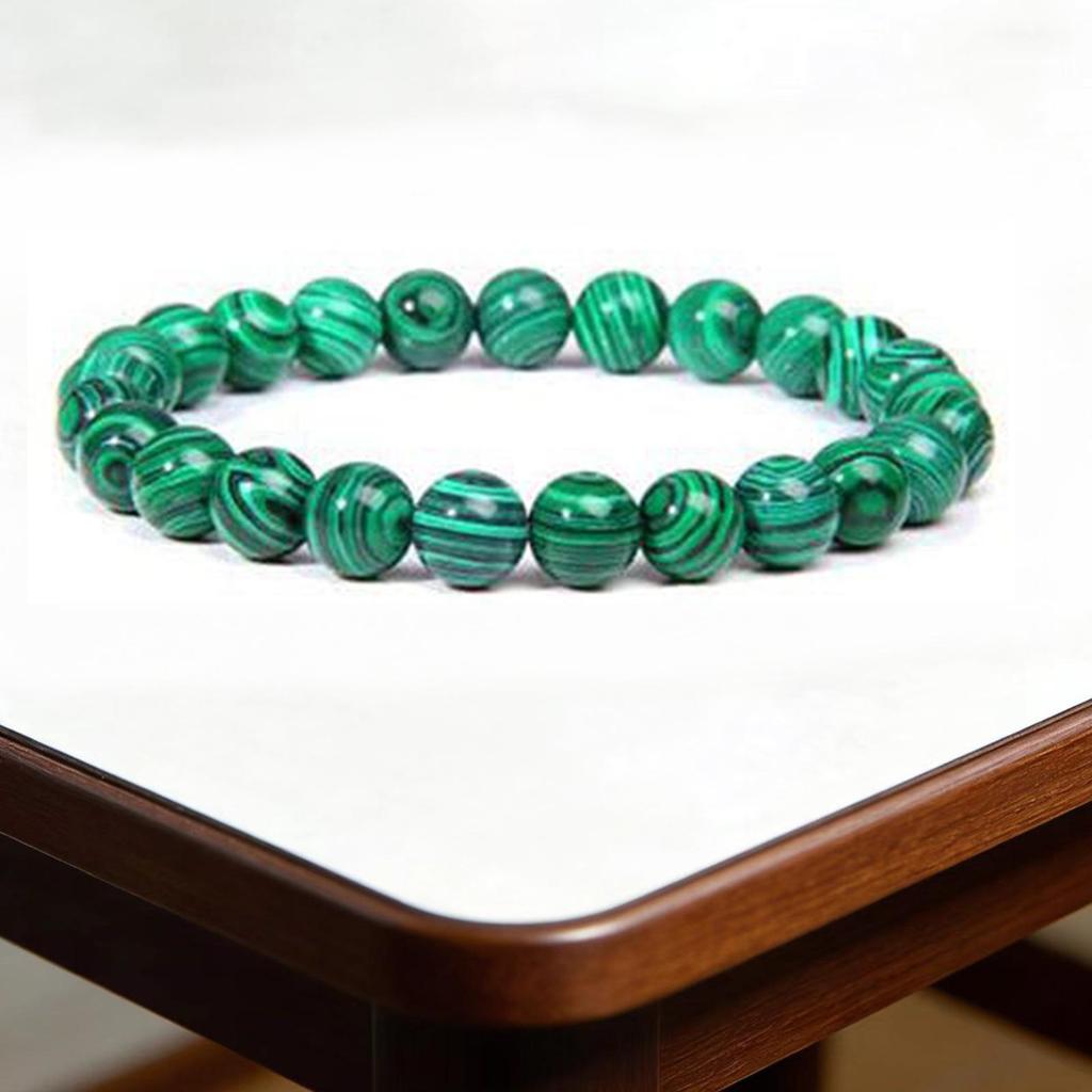 8mm Agate Natural Stone Bracelet - Fashionable Single Strand Elastic Beaded Bracelet with Round Crystal Beads