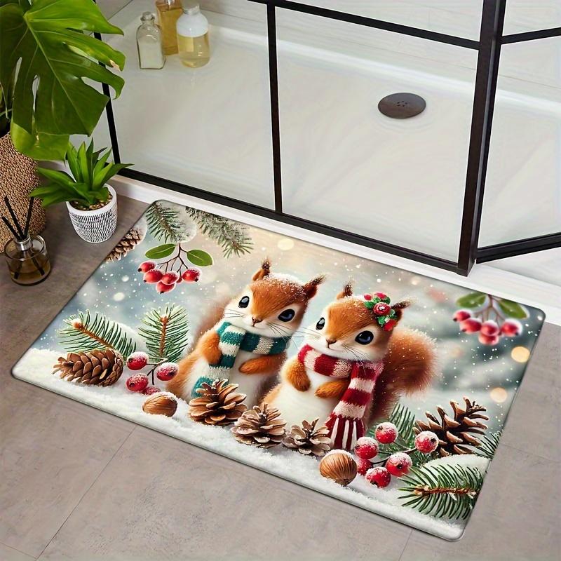 

1pc Premium Flannel Non-Slip Mat- 0.47inch Thick Soft& Cozy Christmas Squirrel Design, Machine Washable Polyester Mat for Living 40x60cm
