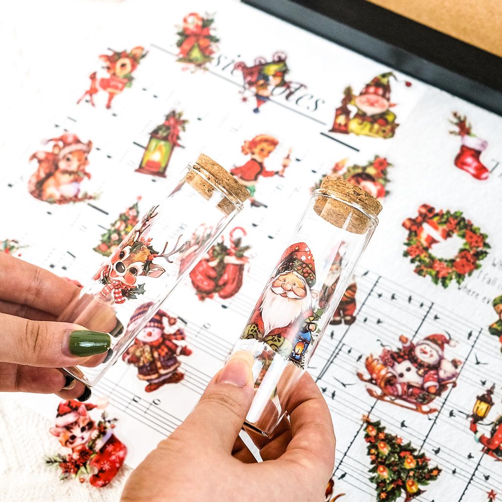 50 PCS Vintage Christmas PET Stickers - Transparent Holiday Decals for Journals, Gifts, DIY