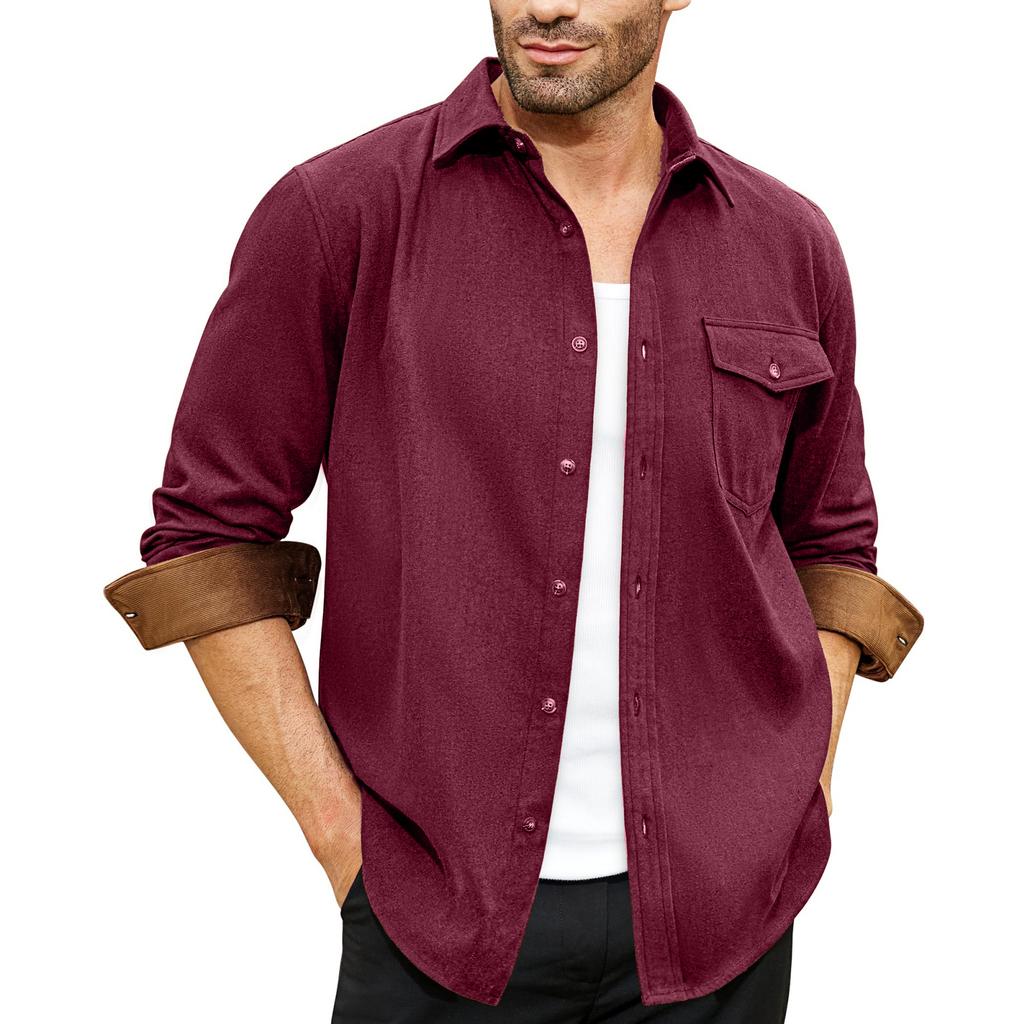 Men's -color Casual And Fashionable Long-sleeved Lapel Workwear Button-down Shirt