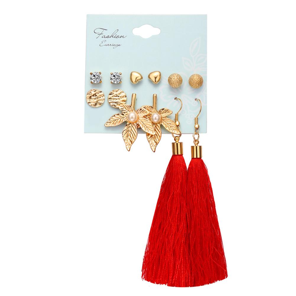 6 pairs Women Fashionable Bohemian Tassels Romantic Earrings Flower Pattern Earrings
