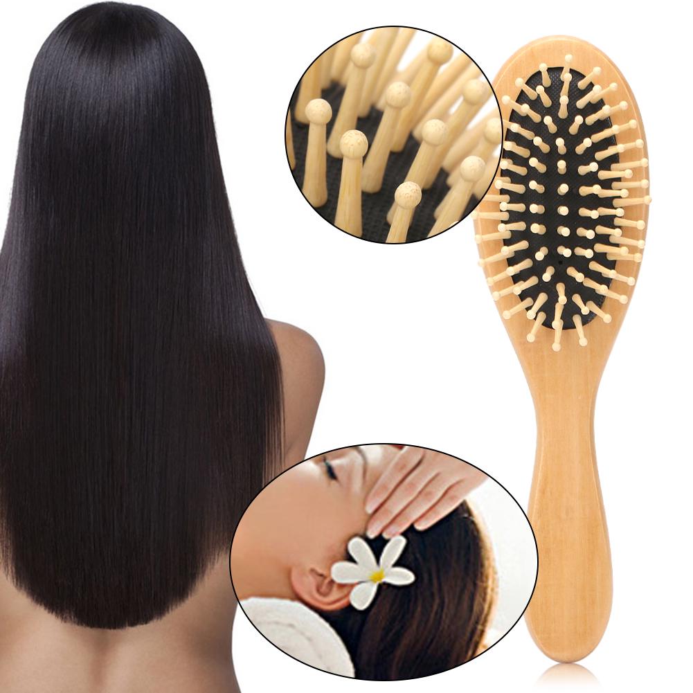 2 Colors Anti Static Natural Wooden Massage Hairbrush Comb Scalp Health Care Paddle Brush
