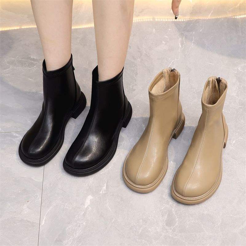Elastic short boots soft leather temperament thin short boots women's boots spring and autumn single boots Martin boots women's shoes tide