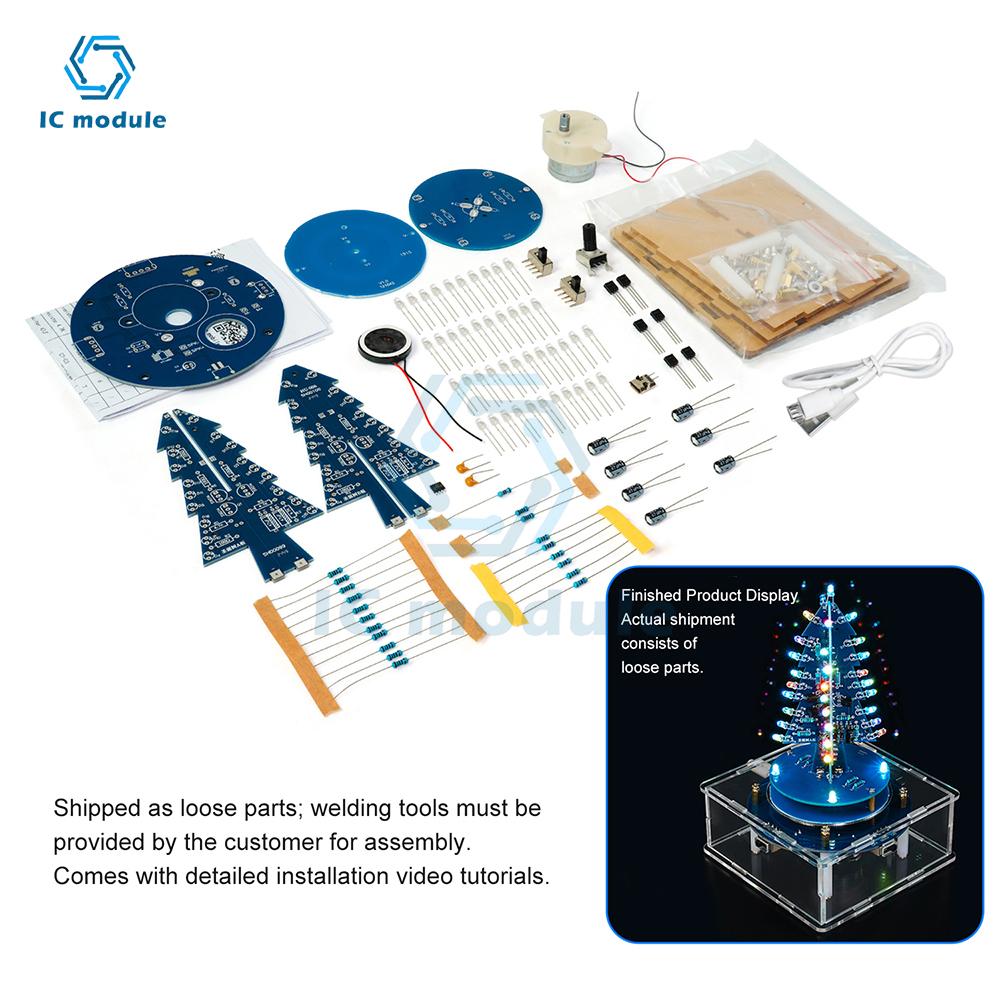 Árbol de Navidad de Luz Fluida LED Colorido 3D Kit Electrónico DIY CC 5V Caja de Música Giratoria Micro USB Práctica de Soldadura Proyecto de Navidad