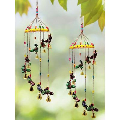 Colored Bell Wind Chime, Door/Wall Hanging Decorative Showpiece/ Home Furnishing/Diwali Gift/Corporate Gift (Pack of 2, Peacock)