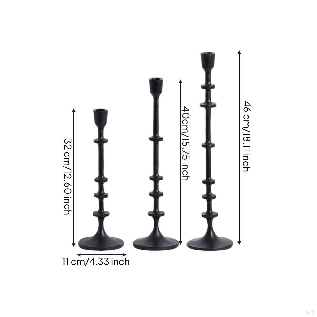 3 Pieces Candlestick Holders with Round Base Matte Black Candle Holder Tapered Taper