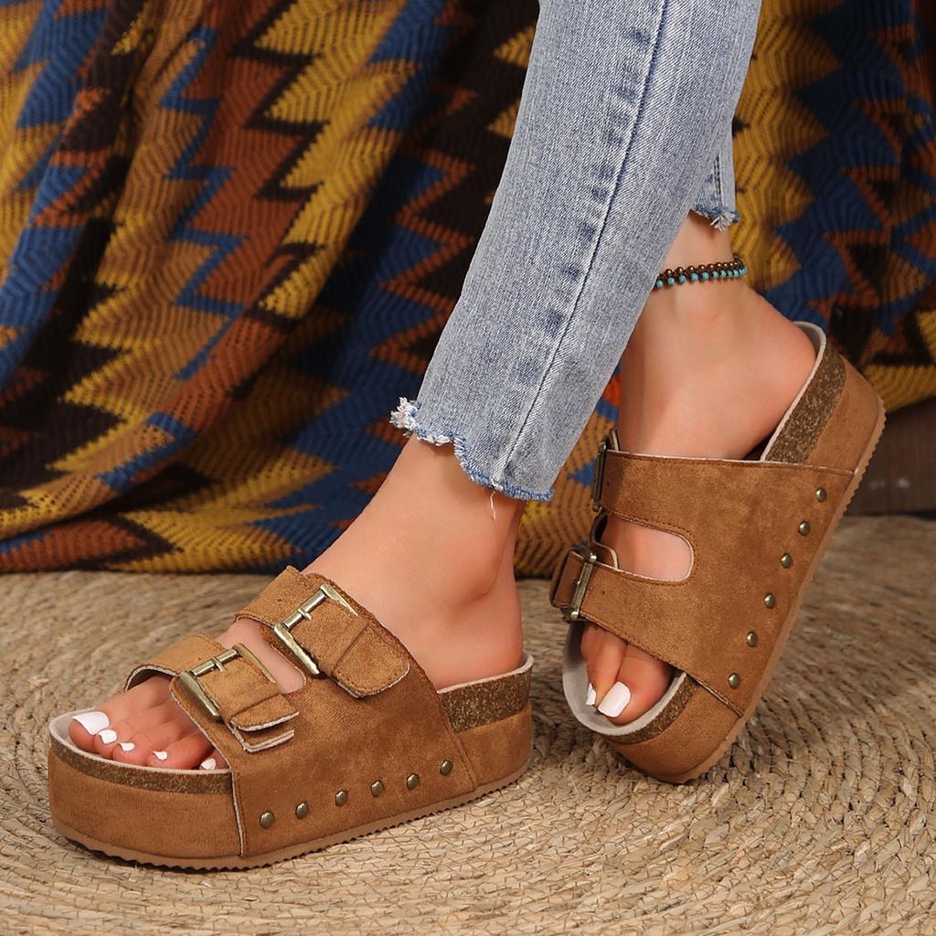 2025 Flat Slippers Women Slippers Indoor Bottom Non Slip Cork Slippers Women's Beach Outdoor Home Flip Flops Sandals