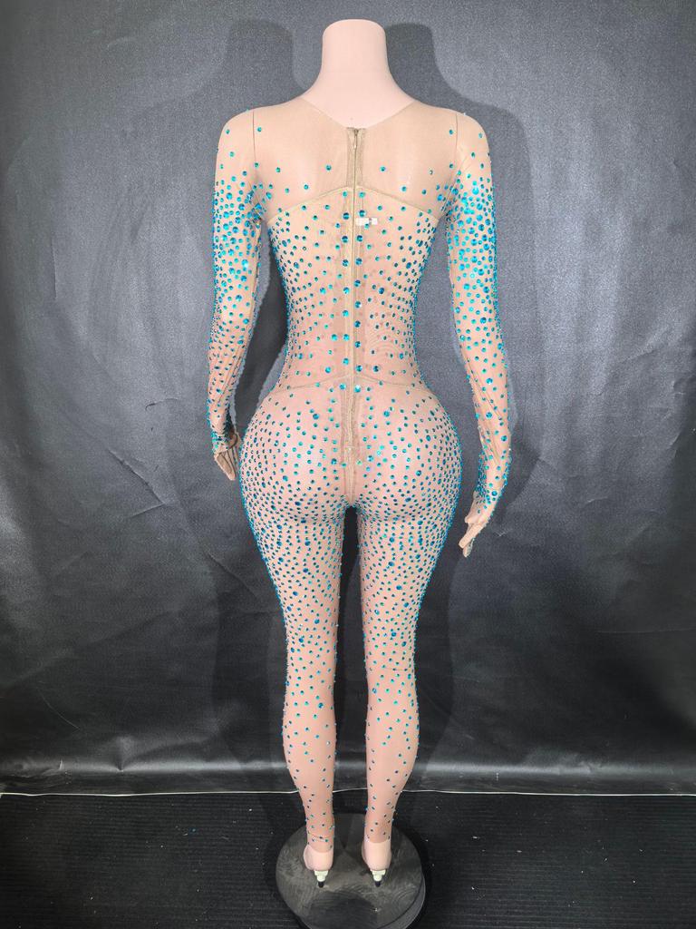Women's Crystal Mesh Jumpsuit for Pole Dance Stage Performance
