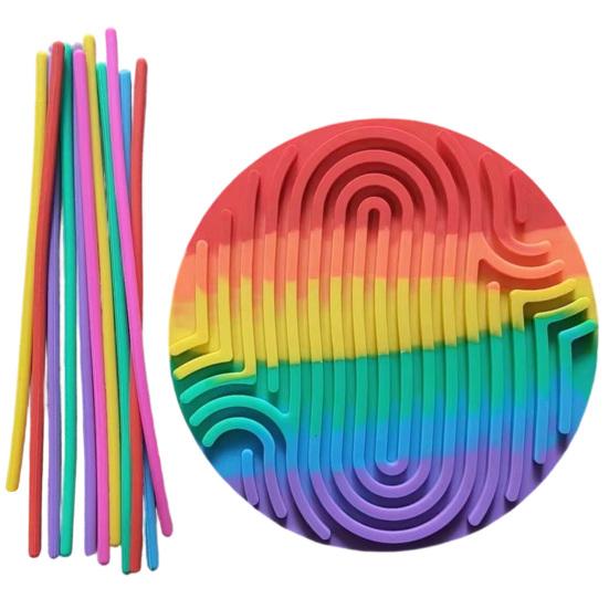 Round Silicone Sensory Activity Board Double Sided Stress Relief Sensory Board with Strings Boys Girls Silent Fidget Toy Party Favors