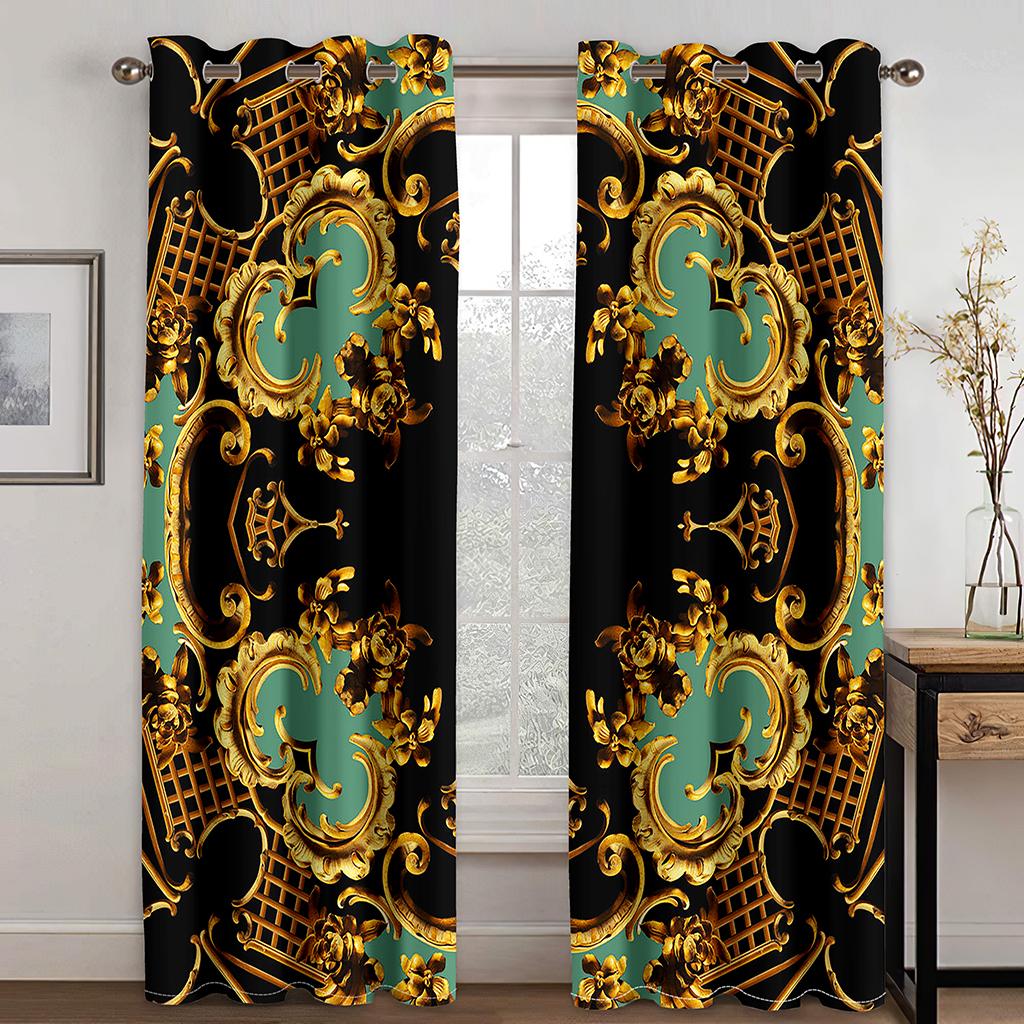 Baroque Luxury Abstract Gold Free Shiping CheapWindow Curtain for Living Room 2Pieces Kids Bedroom Children Bathroom Decor Hooks