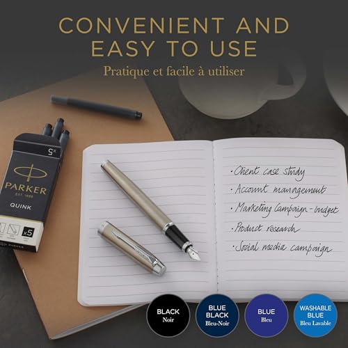 Fountain Pen Ink Cartridges, PARKER, Quink, Blue-Black, 5-Pack, 1950385
