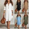 Loose Fit V Neck Casual Dress Mid Sleeve Ruffle Hem Knee Length Lightweight Comfortable Summer Dress for Women