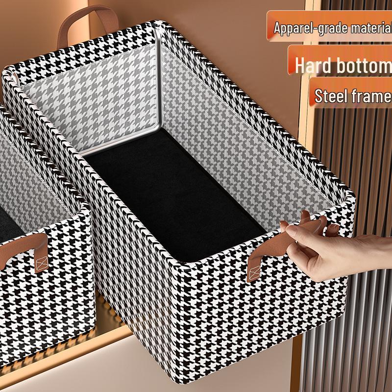 

Houndstooth Fabric Wardrobe Organizer Box: Foldable Layered Storage for Clothes and Pants 47*28*20 cm
