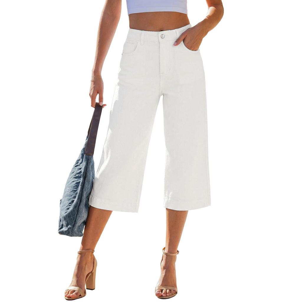 Women's Casual, Stylish, Loose-fitting, Wide-leg, Multi-pocket Denim  Pants