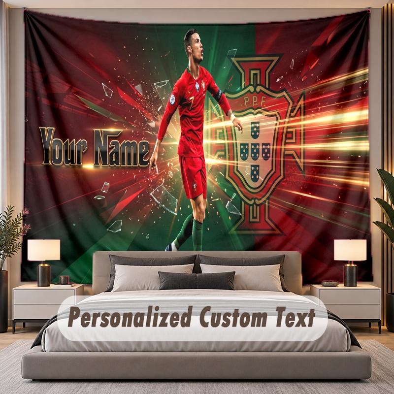 Personalizowana gobelinowa tapeta ścienna z imieniem Cristiano Ronaldo, poliestrowa, do sypialni i pokoju