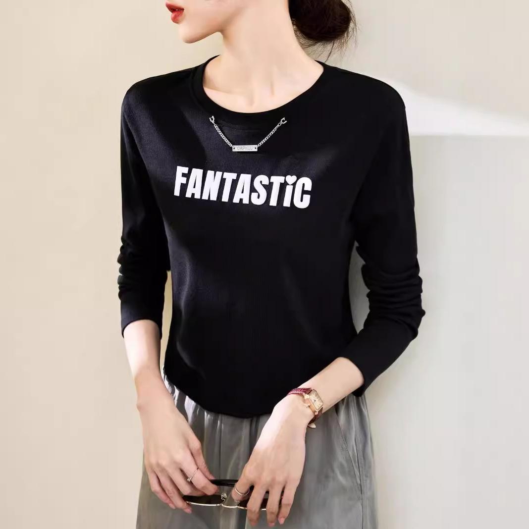 

Necklace round-neck long-sleeve T-shirt, base shirt, 2026 new spring and autumn women s slim-fit short top M чёрный