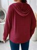 2025 Autumn/Winter V-Neck Plus Size Women's Hooded Ribbed Long Sleeve T-Shirt