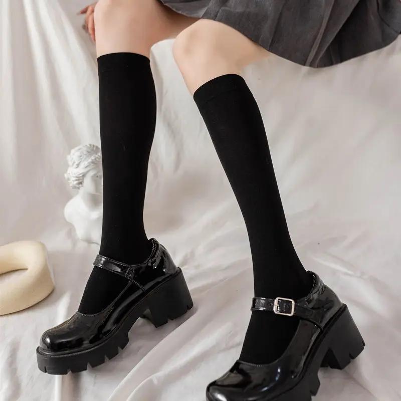 Women Sexy Knee High Socks Mesh Stockings Fashion Fishnet Cute College Style JK Girls Lolita Student Black Gothic Long Sock New